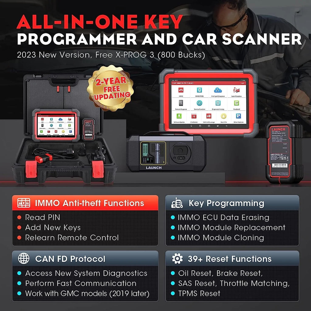 LAUNCH X431 IMMO Elite Key Programming Car Diagnostic Scan Tool with X-PROG3 Key Programmer, ECU Clone/match, CANFD&DOIP, 39+ Services 2 Years Free Update