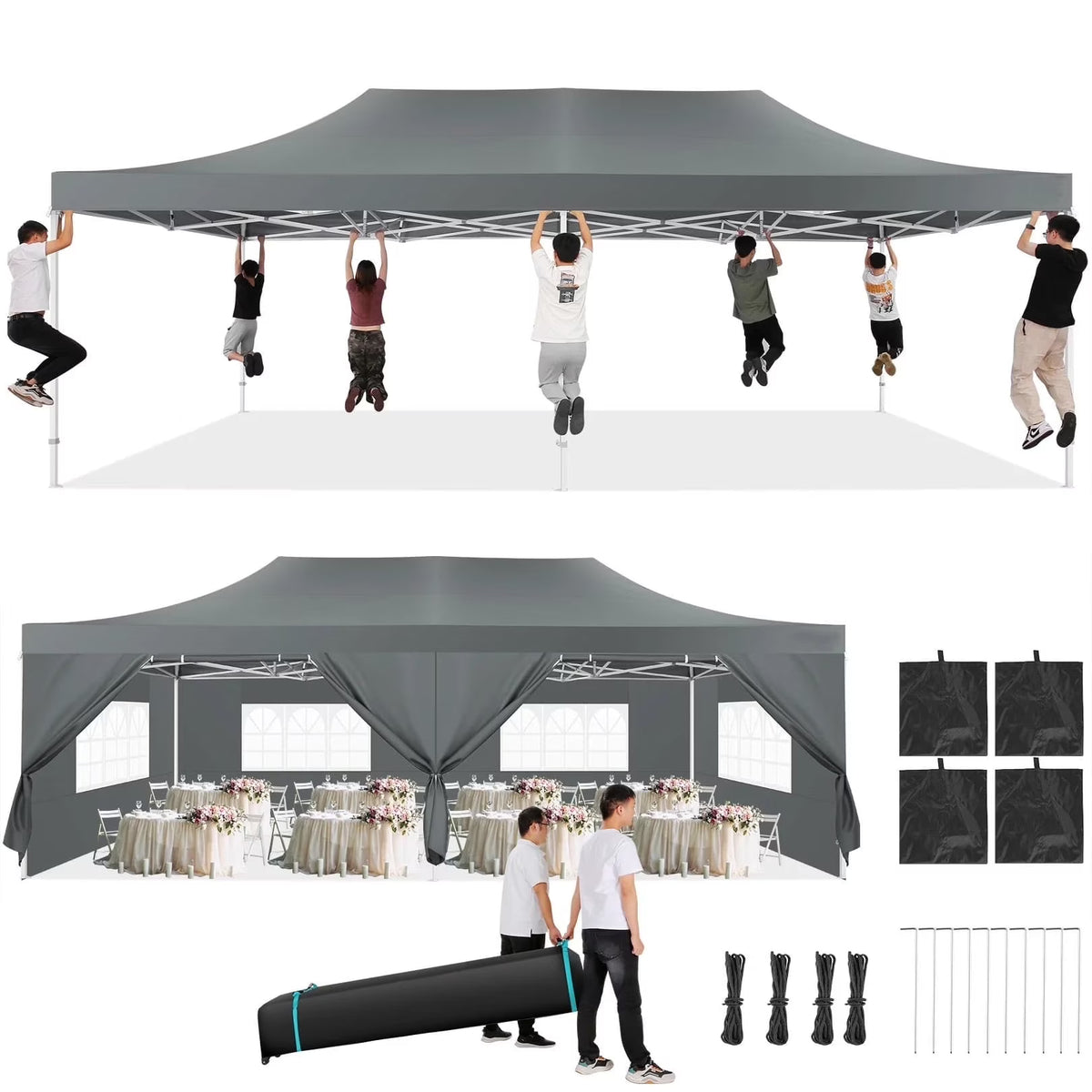 COBIZI 13x26 Heavy Duty Commercial Canopy Tent,Easy Pop Up Party Tent Gazebo,Outdoor Portable Party Canopy,Extra-large Size Space For Outside Wedding Gathering Activities,Waterproof&UPF 50+,White