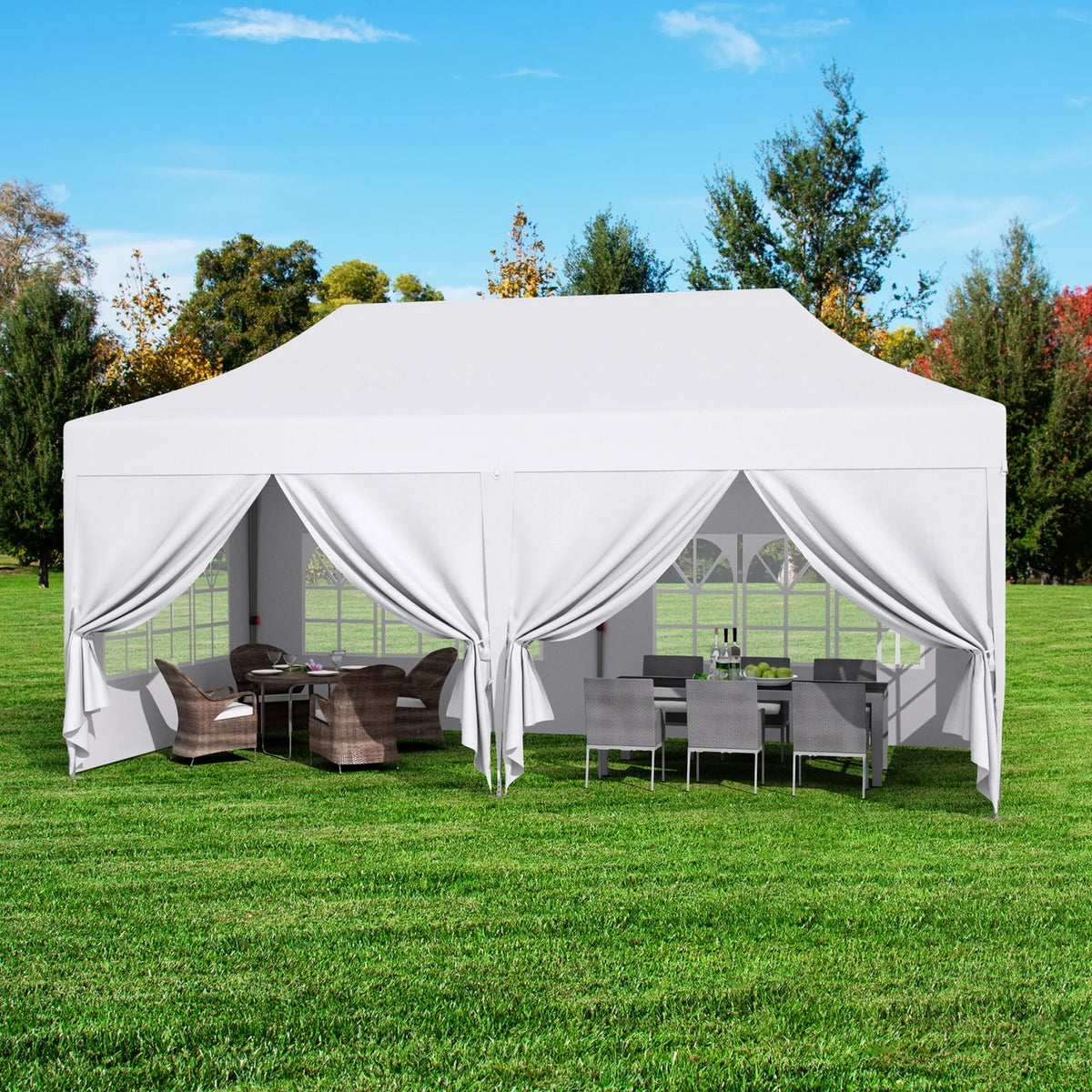 LAZY BUDDY 10'x20' Pop up Canopy Tent with 6 Sidewalls, Heavy Duty Outdoor Canopy Tent Commercial Instant Folding Sun Shelter for Party, Wedding, Camping