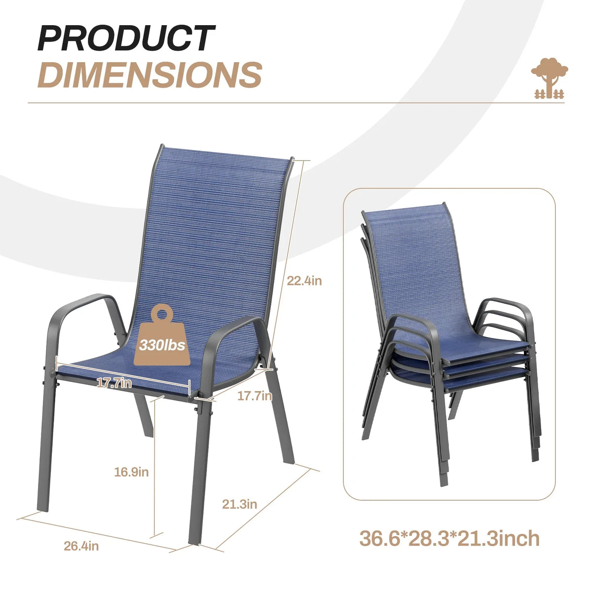 2026 NewPirecart Set of 4 Patio Dining Chairs, Textilene Outdoor Stacking Chairs for Poolside, Backyard, Garden