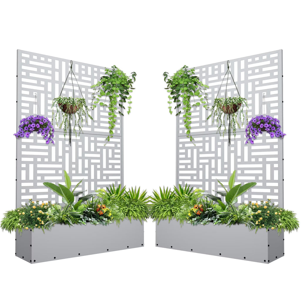 2026 NewFOOWIN 71'' H Metal Planter with Trellis, Outdoor Raised Garden Bed for Climbing Plants, Trellis Planter Box with Drainage Hole, Black
