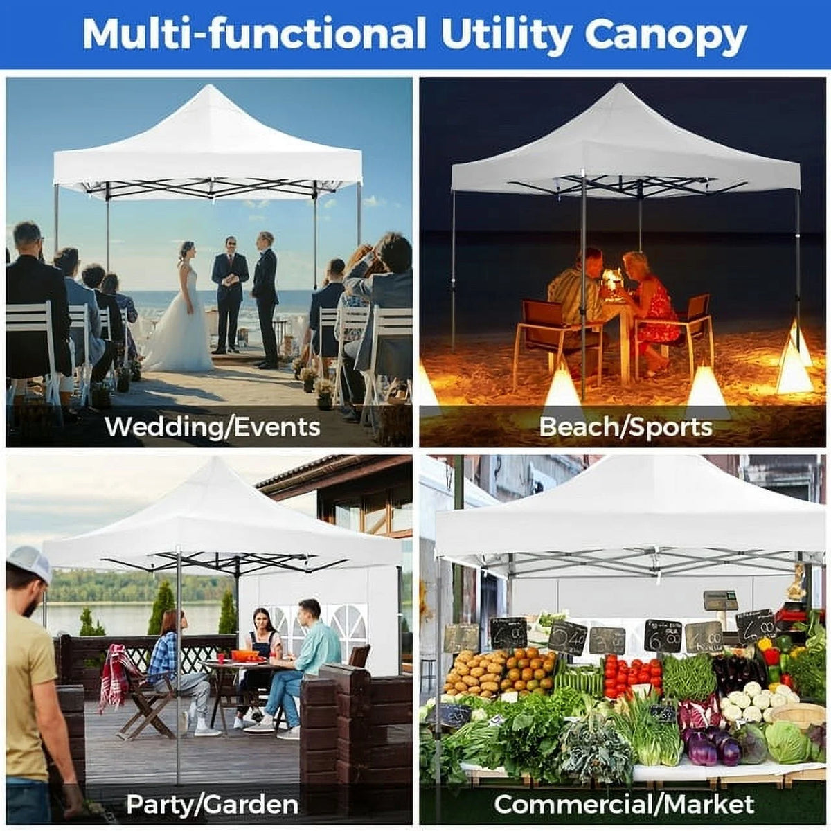SANOPY 10'x20' Pop Up Canopy Waterproof Folding Tent Outdoor Easy Set-up Instant Tent Heavy Duty Commercial Wedding Party Shelter with 6 Removable Sidewalls, 4 Sandbags, Roller Bag, Black