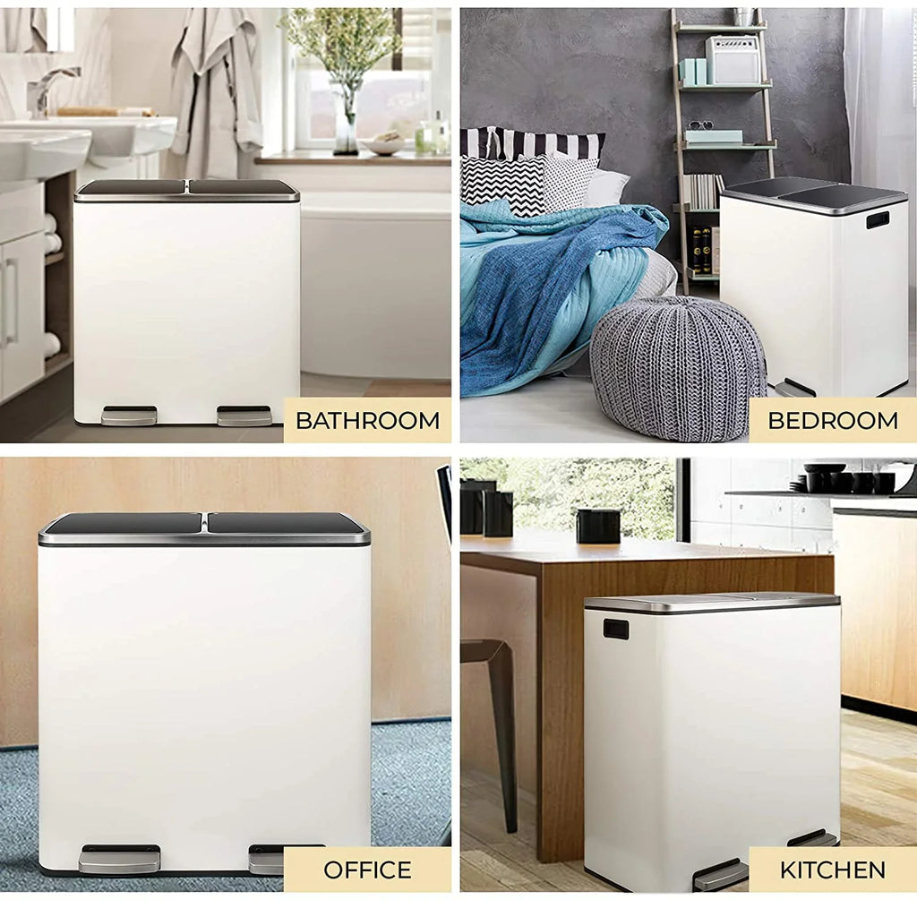 2026 NewLAZY BUDDY Dual Garbage Can, Stainless Steel 16 Gallon Step Kitchen Trash Can with Soft-Close Lid, Double Compartment Garbage Recycling Bin