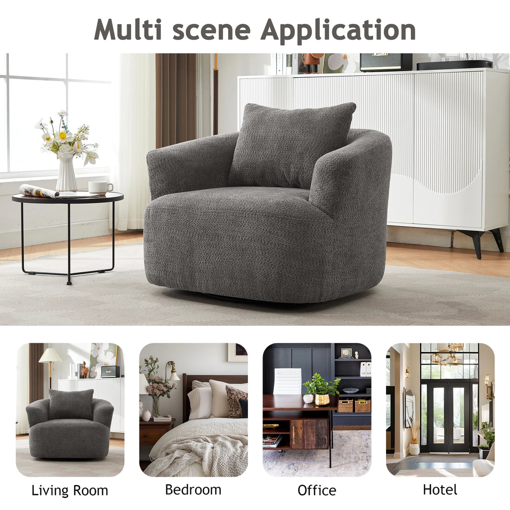 Harper & Bright Designs 360- Swivel Accent Chair, Barrel Chair Swivel Upholstered Sofa Chair with Cushion for Living Room Office, Beige