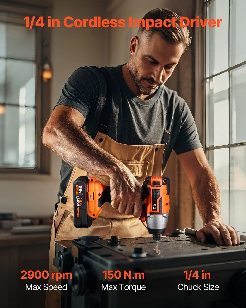 Tool Combo Kit Max 20V Cordless 2-Tool Set with 1/2 in Drill, 1/4 in Impact Driver, Brushless Motor, LED Light, and 2.0Ah Batteries for Professional DIY, Renovation, Repair, and Construction