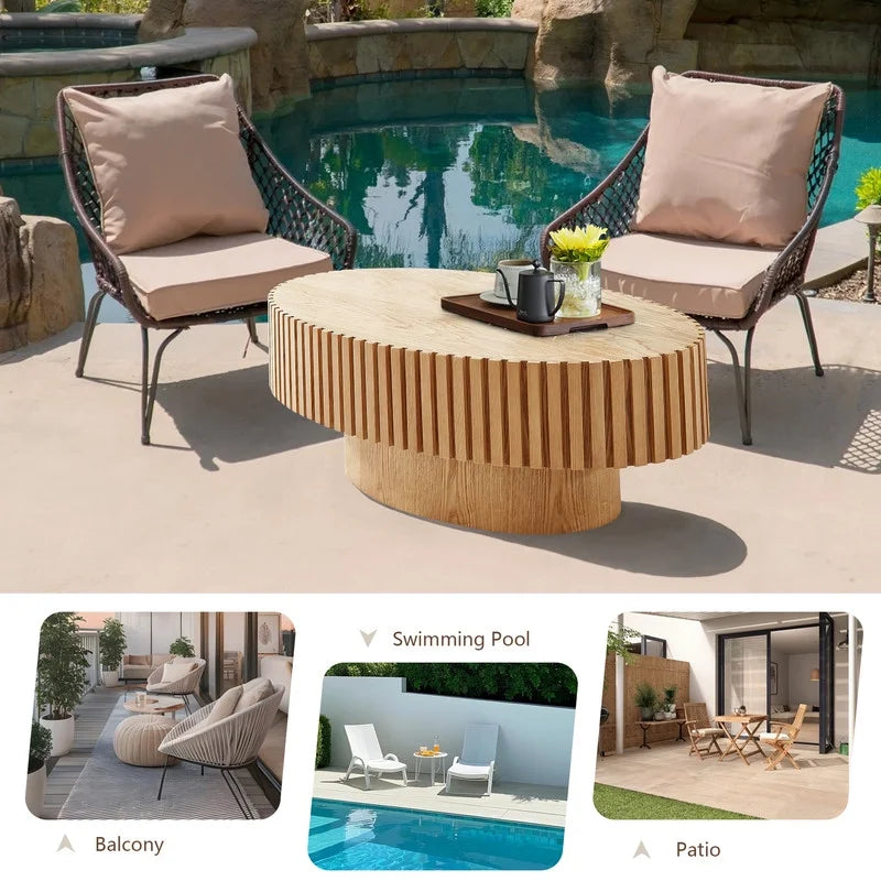 2026 NewFFH 43.7 inch Oval Coffee Table for Living Room,Handcraft Rustic Corner Coffee Table Nature Wood Relief Sturdy Pedestal for Apartmen,Side Table Centre Table,Nature Wood