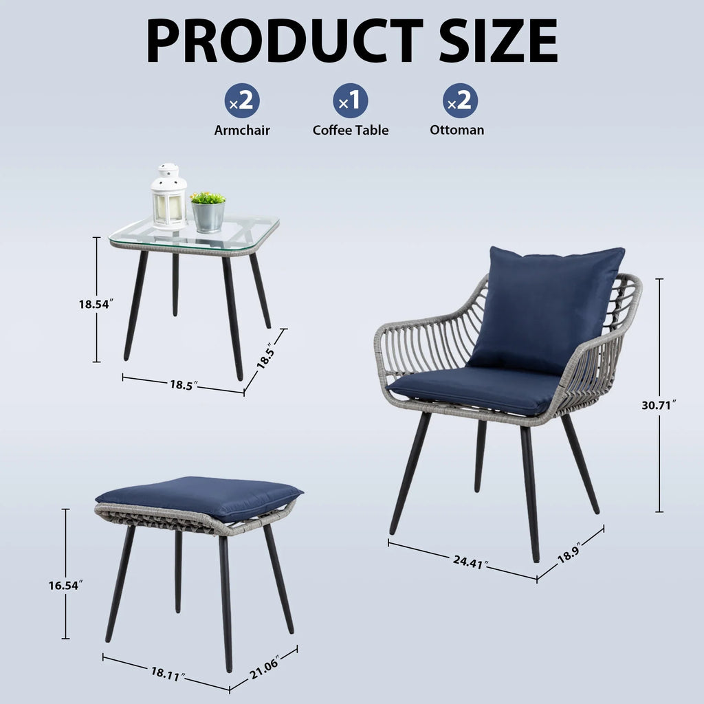 2026 NewAinfox 3-Piece Steel Outdoor Bistro Sets with Metal Chairs and Glass Top Table, Beige