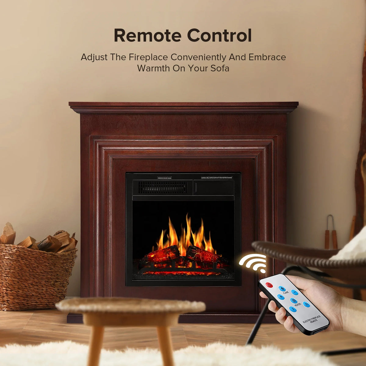 2026 NewKISSAIR Electric Fireplace Mantel Wooden Surround Firebox, Free Standing Fireplace, with Remote Control, Adjustable LED Flame, 750W/1500W -White