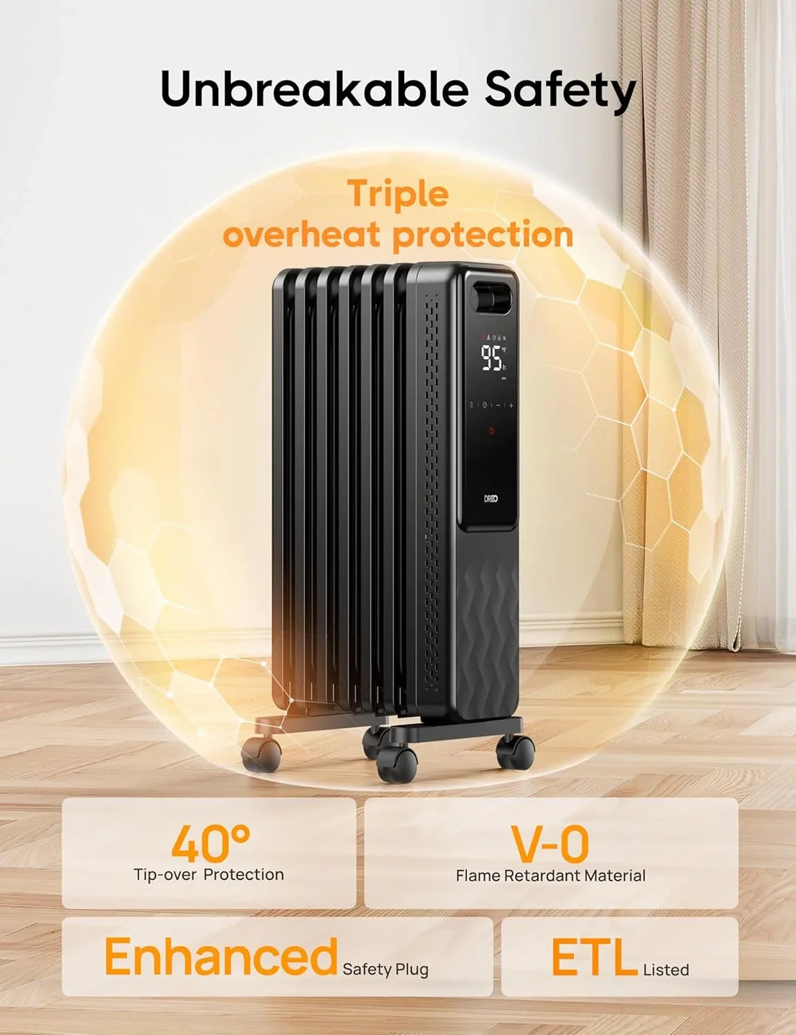 2026 NewDreo Oil Filled Radiator, Electric Radiant Heaters for indoor use Large Room with Remote Control, Child Lock, 4 Modes, Overheat & Tip-Over Protection, 24h Timer, Digital Thermostat, Quiet, 1500W