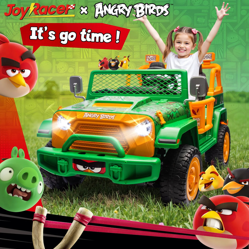 2026 NewJoyracer 24 Volt Ride on Toys for Big Kids, Licensed Angry Birds Ride on Truck with Remote, 2 Seater 4WD Electric Ride ons with Shovel, Bluetooth, Lights, Power Car Wheels for 3-8, 130lbs, Green