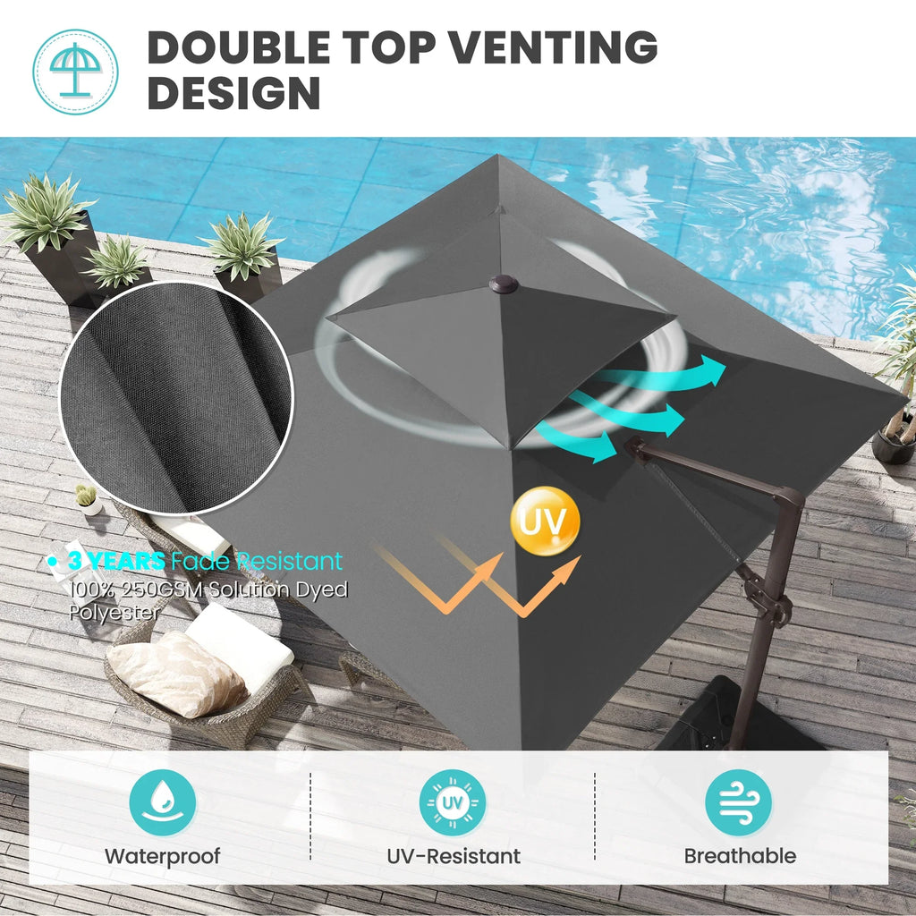 2026 NewPellebant 10 ft. x 10 ft. Square Double Top Patio Cantilever Umbrella, Navy Blue