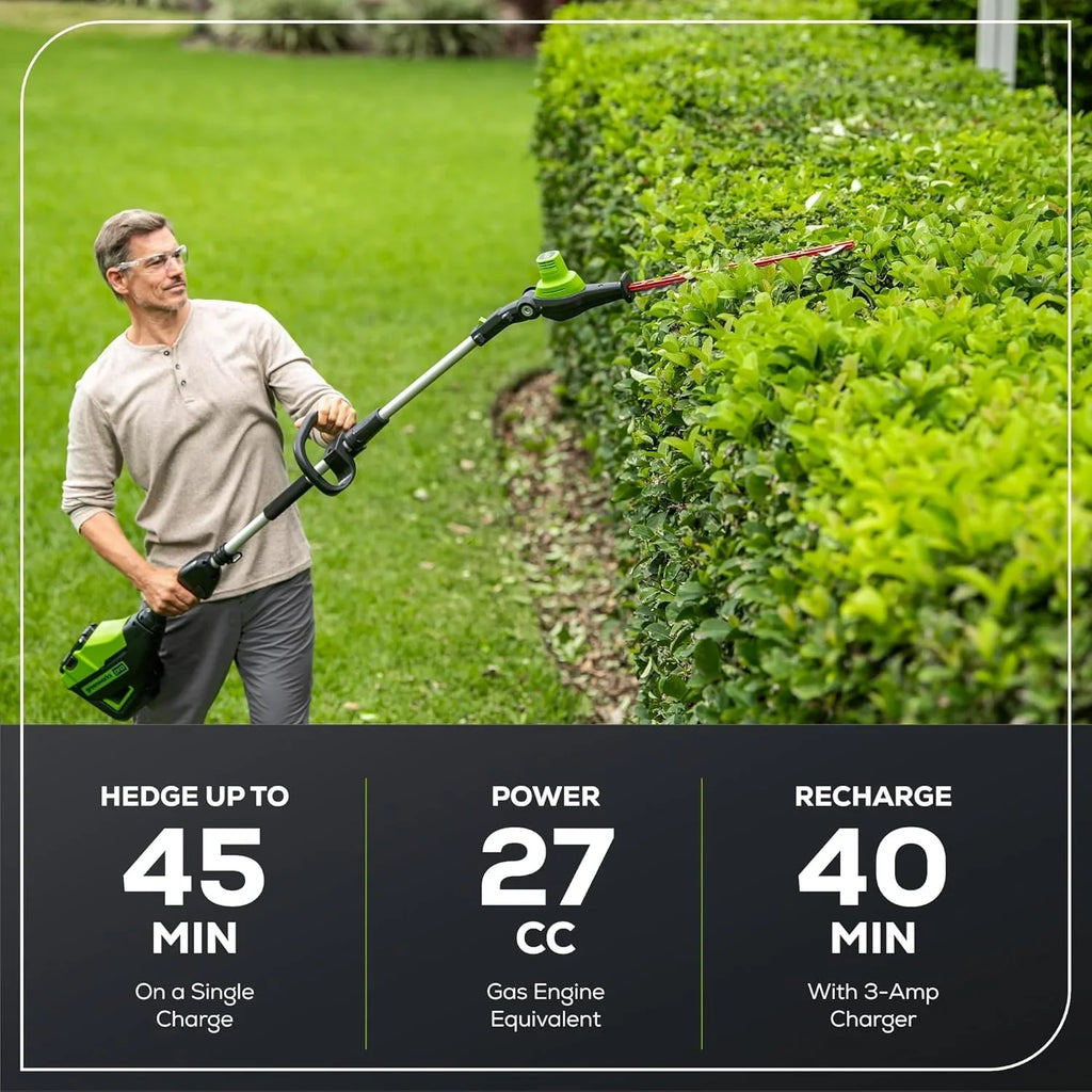 2026 NewGreenworks 60V 20" Brushless Cordless Battery Powered Pole Hedge Trimmer, 2.0Ah Battery and Charger Included