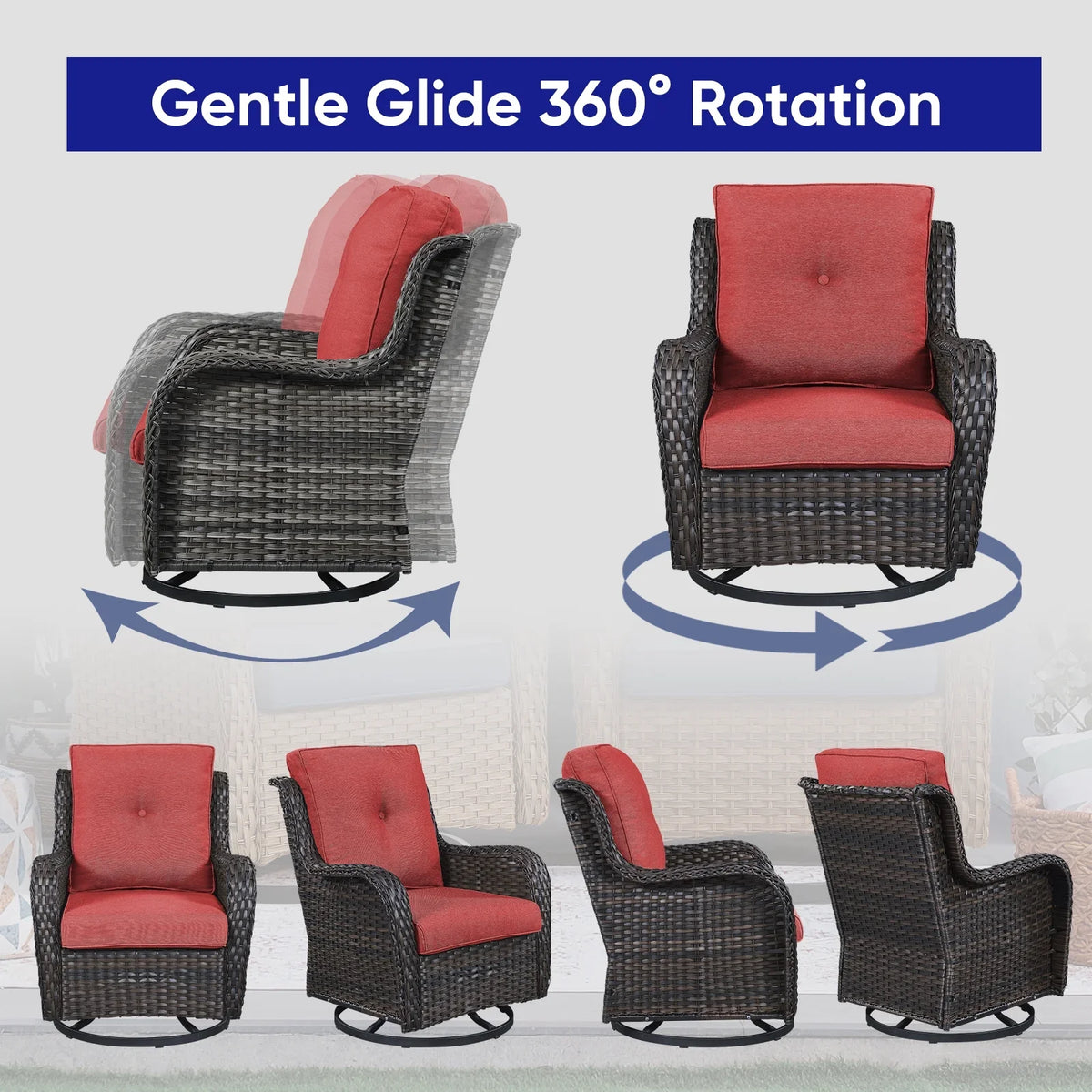 2026 NewPOCASSY 3 Piece Patio Set Outdoor Wicker Glider Rocking and Swivel Chairs with Cushions