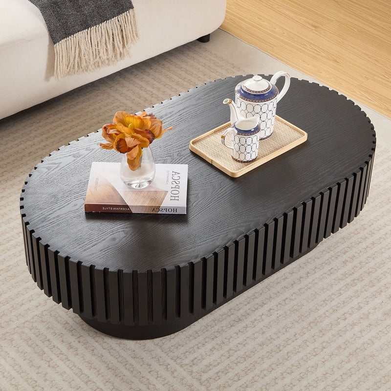 2026 NewFFH 43.7 inch Oval Coffee Table for Living Room,Handcraft Rustic Corner Coffee Table Nature Wood Relief Sturdy Pedestal for Apartmen,Side Table Centre Table,Nature Wood