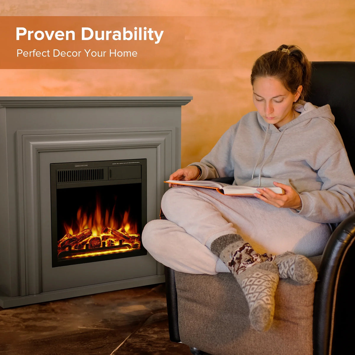 2026 NewKISSAIR Electric Fireplace Mantel Wooden Surround Firebox, Free Standing Fireplace, with Remote Control, Adjustable LED Flame, 750W/1500W -White