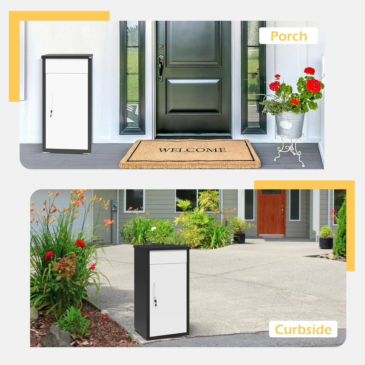 2026 NewAECOJOY Package Delivery Boxes for Outside Parcel Drop Box Outdoor Storage Box Wall Mounted Express Mail Package Delivery Box 17" x 16" x 38.3" Black
