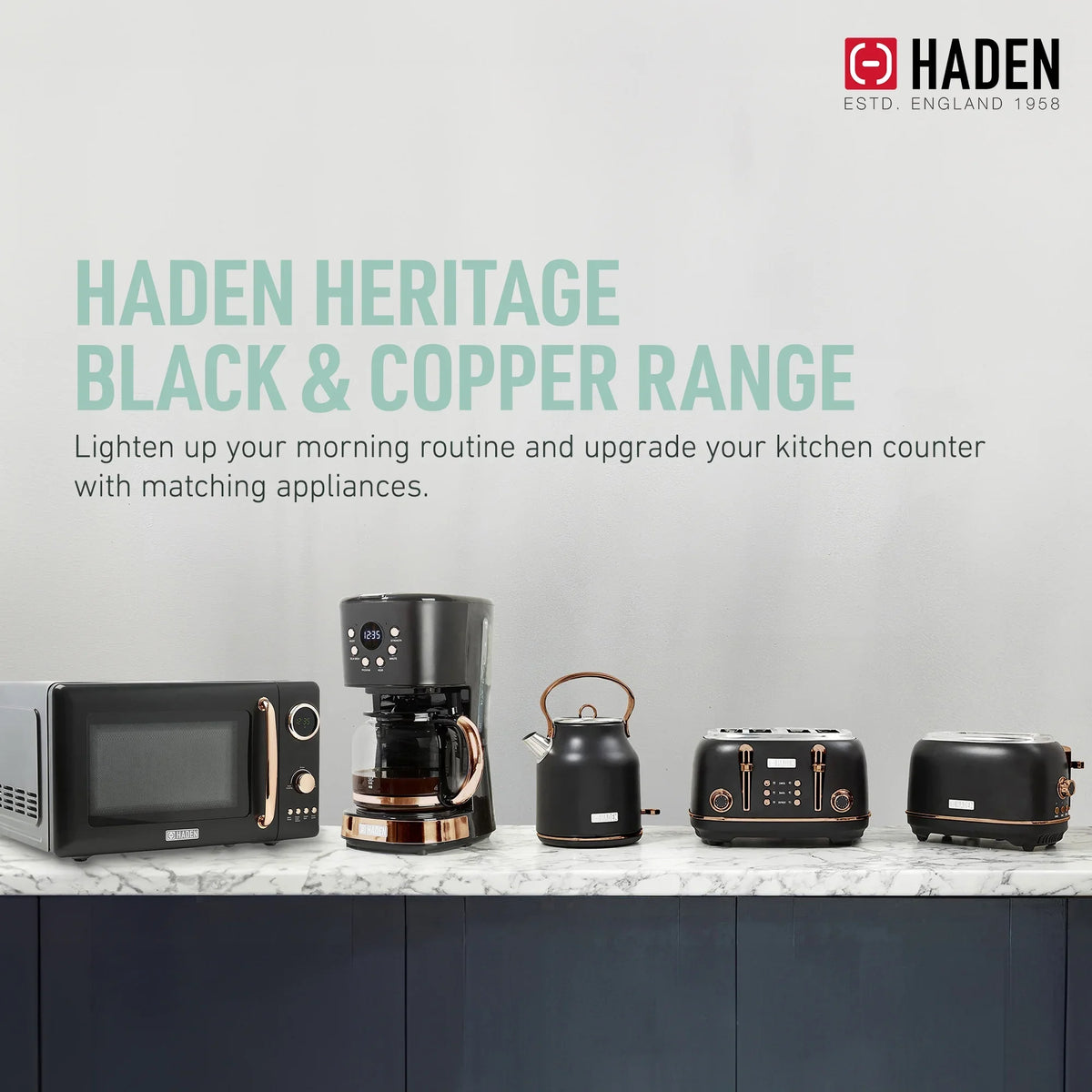 2026 NewHaden Heritage 1500 1.7 Electric Kettle, Matte Black Finish with Copper Accents