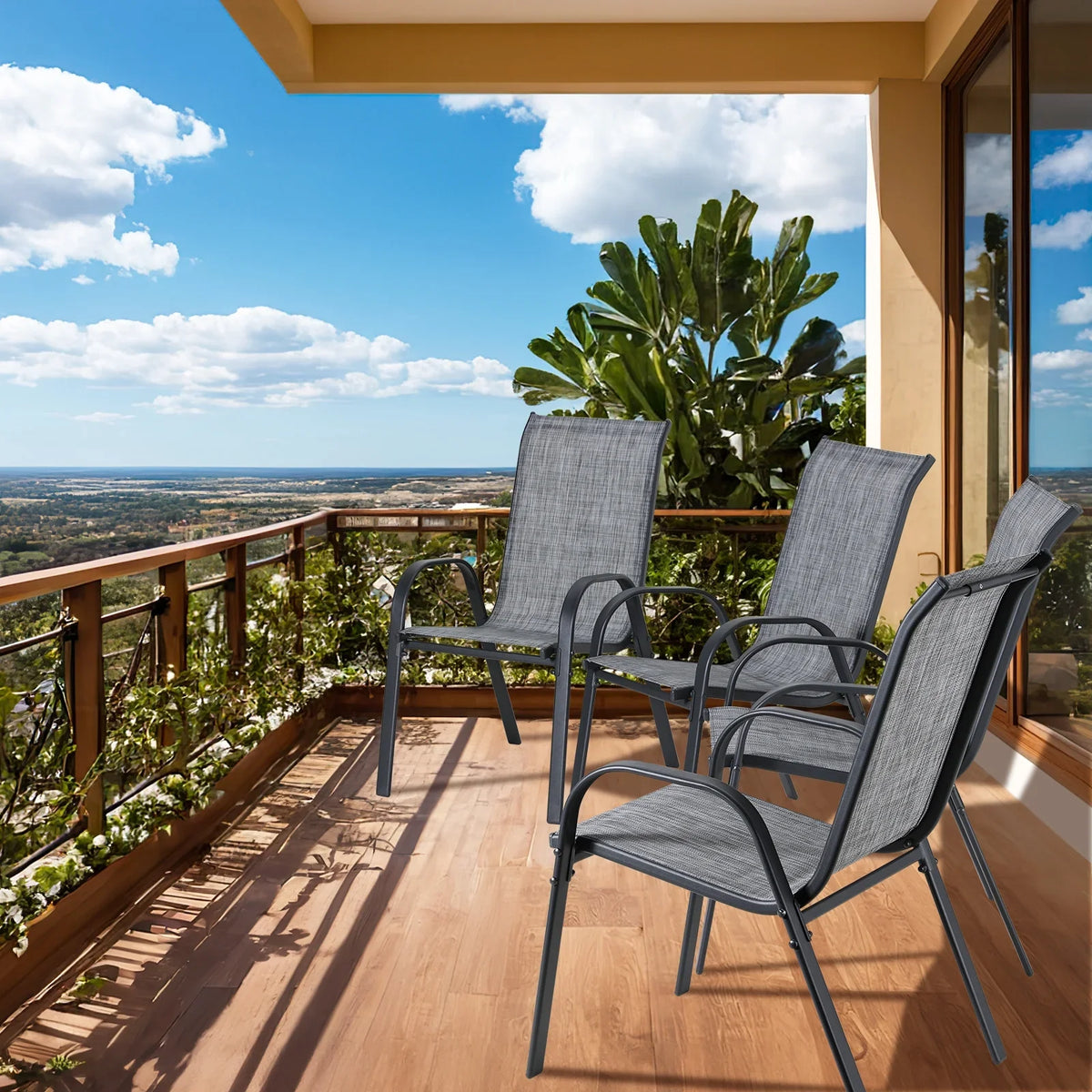 2026 NewPirecart Set of 4 Patio Dining Chairs, Textilene Outdoor Stacking Chairs for Poolside, Backyard, Garden