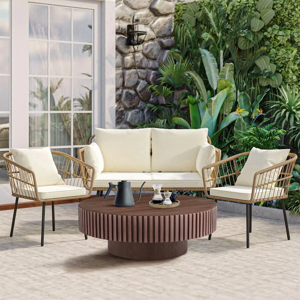 2026 NewFFH 43.7 inch Oval Coffee Table for Living Room,Handcraft Rustic Corner Coffee Table Nature Wood Relief Sturdy Pedestal for Apartmen,Side Table Centre Table,Nature Wood