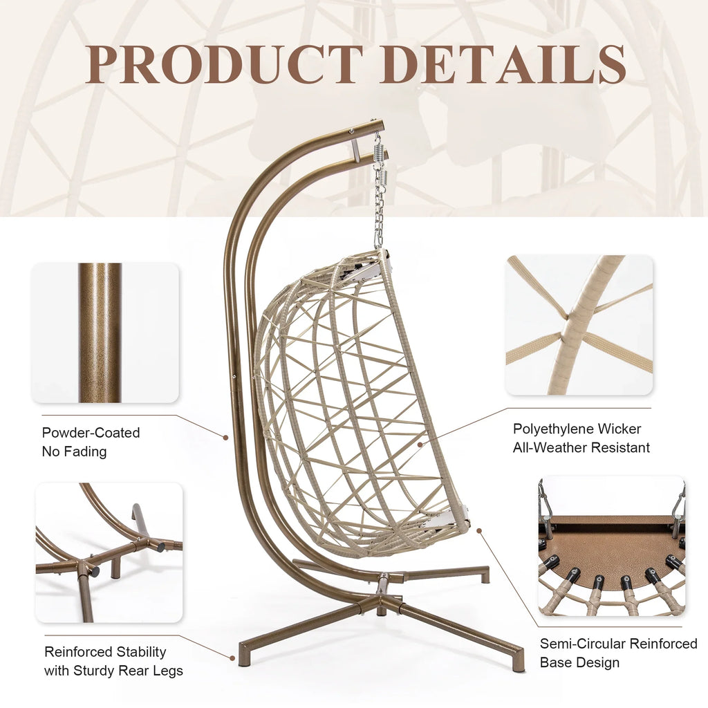 2026 NewRADIATA Double Wicker Egg Swing Chair with Stand, 2-Person Hanging Egg Chair for Indoor/Outdoor, 700lbs Capacity, Thick Cushions & Headrest,Sturdy Metal Frame"Dark Gray