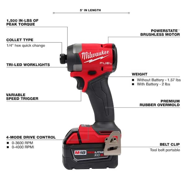 M18 FUEL 18-Volt Lithium Ion Brushless Cordless Combo Kit 4-Tool with Two 5.0 Ah Batteries, 1 Charger 1-Tool Bag