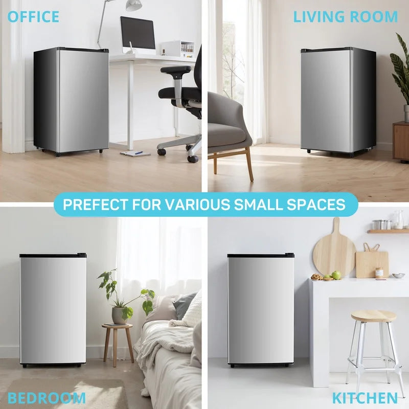 Sybels 3.2 Cu.Ft Mini Fridge with Freezer, Compact Single Door, Adjustable Thermostat & Low Noise, Perfect for Bedroom, Dorm, Office, Black