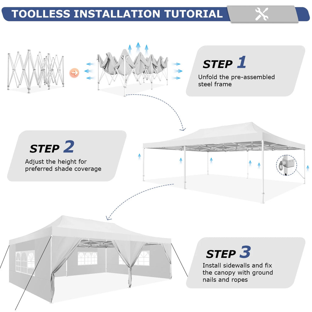COBIZI 13x26 Heavy Duty Commercial Canopy Tent,Easy Pop Up Party Tent Gazebo,Outdoor Portable Party Canopy,Extra-large Size Space For Outside Wedding Gathering Activities,Waterproof&UPF 50+,White