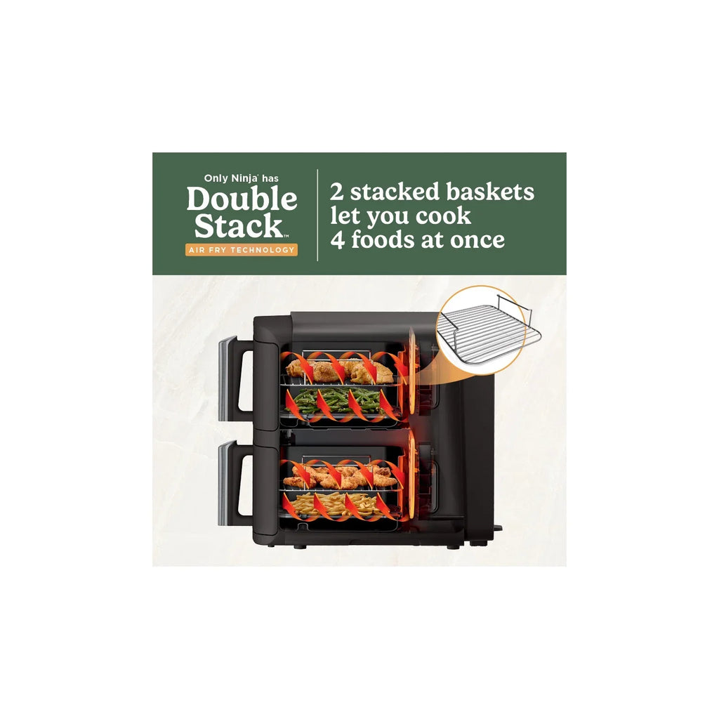2026 NewNinja DoubleStack XL 2-Basket Air Fryer, DoubleStack Technology Cooks 4 Foods at Once, Space Saving Design, 10 QT, 4-in-1, Smart Finish & Match Cook, SL400