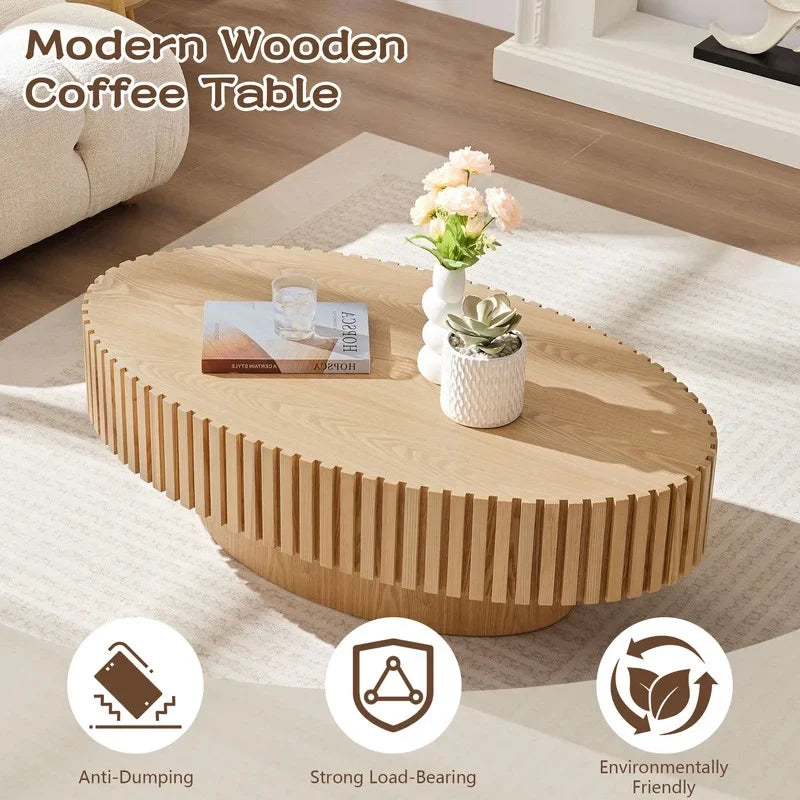 2026 NewFFH 43.7 inch Oval Coffee Table for Living Room,Handcraft Rustic Corner Coffee Table Nature Wood Relief Sturdy Pedestal for Apartmen,Side Table Centre Table,Nature Wood