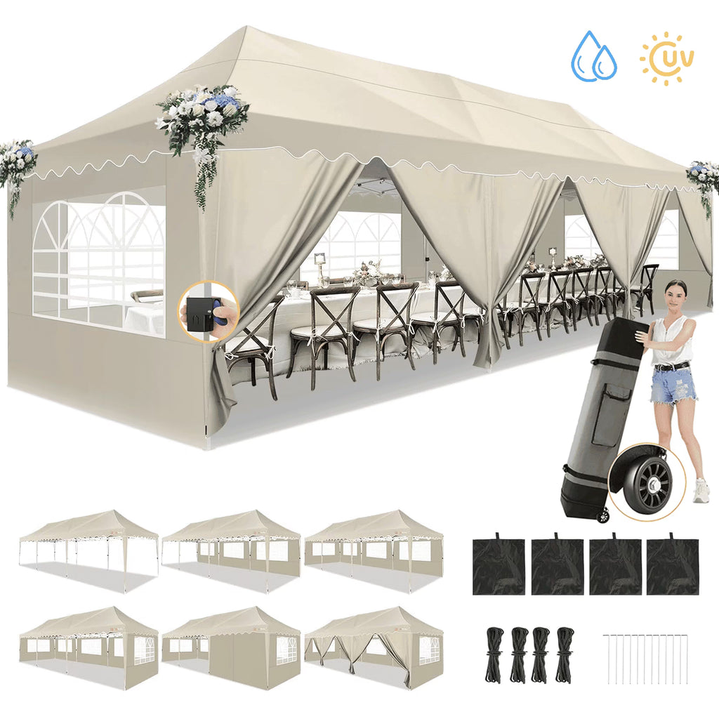COBIZI 10X20 Pop up Canopy Tent with 6 Removable Side Walls Heavy Duty,Waterproof Adjustable Outdoor Event Party tent Parties,Commercial Instant Portable,Weddings,Camping,with Wheeled Bag,Gray