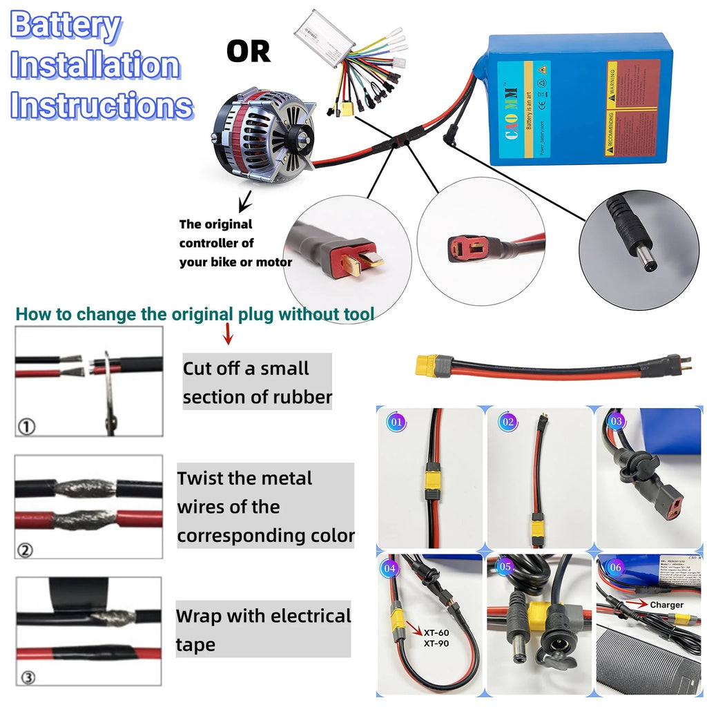1PC 48V 10Ah Ebike Battery Without Charger Set 48V Lithium Battery for 1000W Electric Bike Tricycle