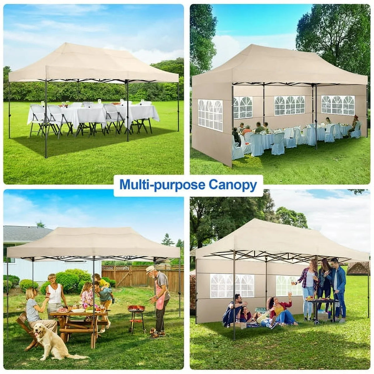 10'x20' Pop Up Canopy Waterproof Folding Tent Outdoor Easy Set-up Instant Tent Heavy Duty Commercial Wedding Party Shelter with 6 Removable Sidewalls, 4 Sandbags, Roller Bag, Khaki