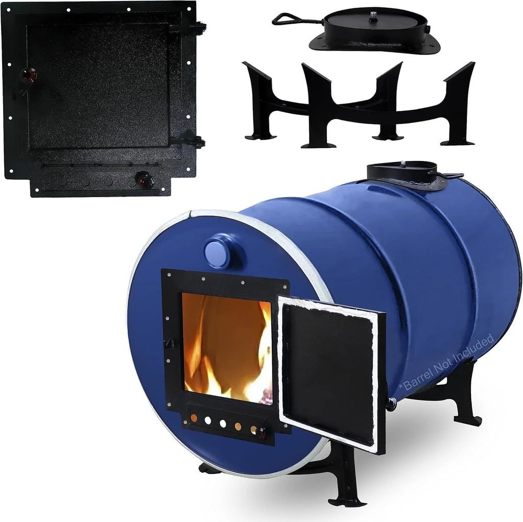 Barrel Stoves Kit -C Perfect For 30-55 Gallon Drum Wood Stove Kit - Wood Burning Stove Kit Barrel Stove Door - Fire Wood Camp Stove Kit Wood Stove Kit for Emergency Heating & Cooking