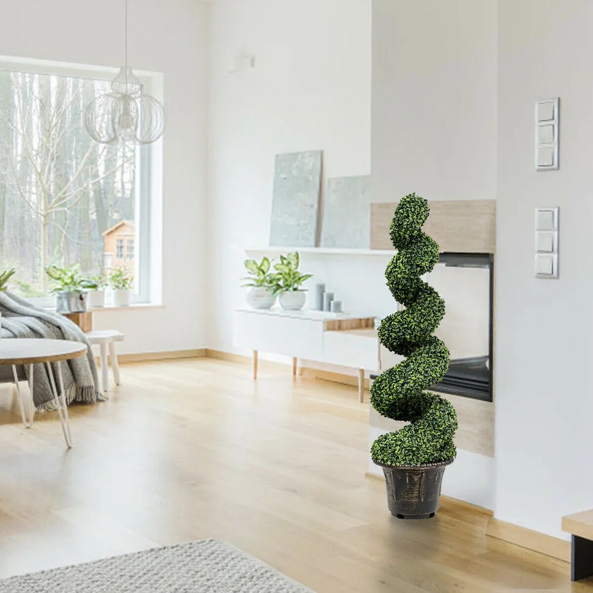 2026 NewGymax 2Pcs 4FT Artificial Boxwood Spiral Tree W/Realistic Leaves Indoor Outdoor Office