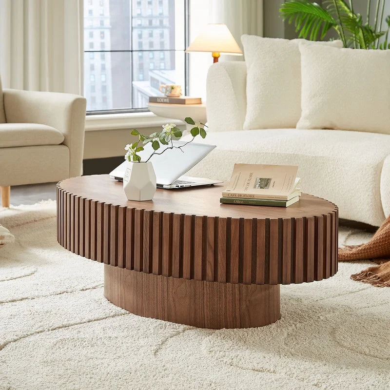 2026 NewFFH 43.7 inch Oval Coffee Table for Living Room,Handcraft Rustic Corner Coffee Table Nature Wood Relief Sturdy Pedestal for Apartmen,Side Table Centre Table,Nature Wood