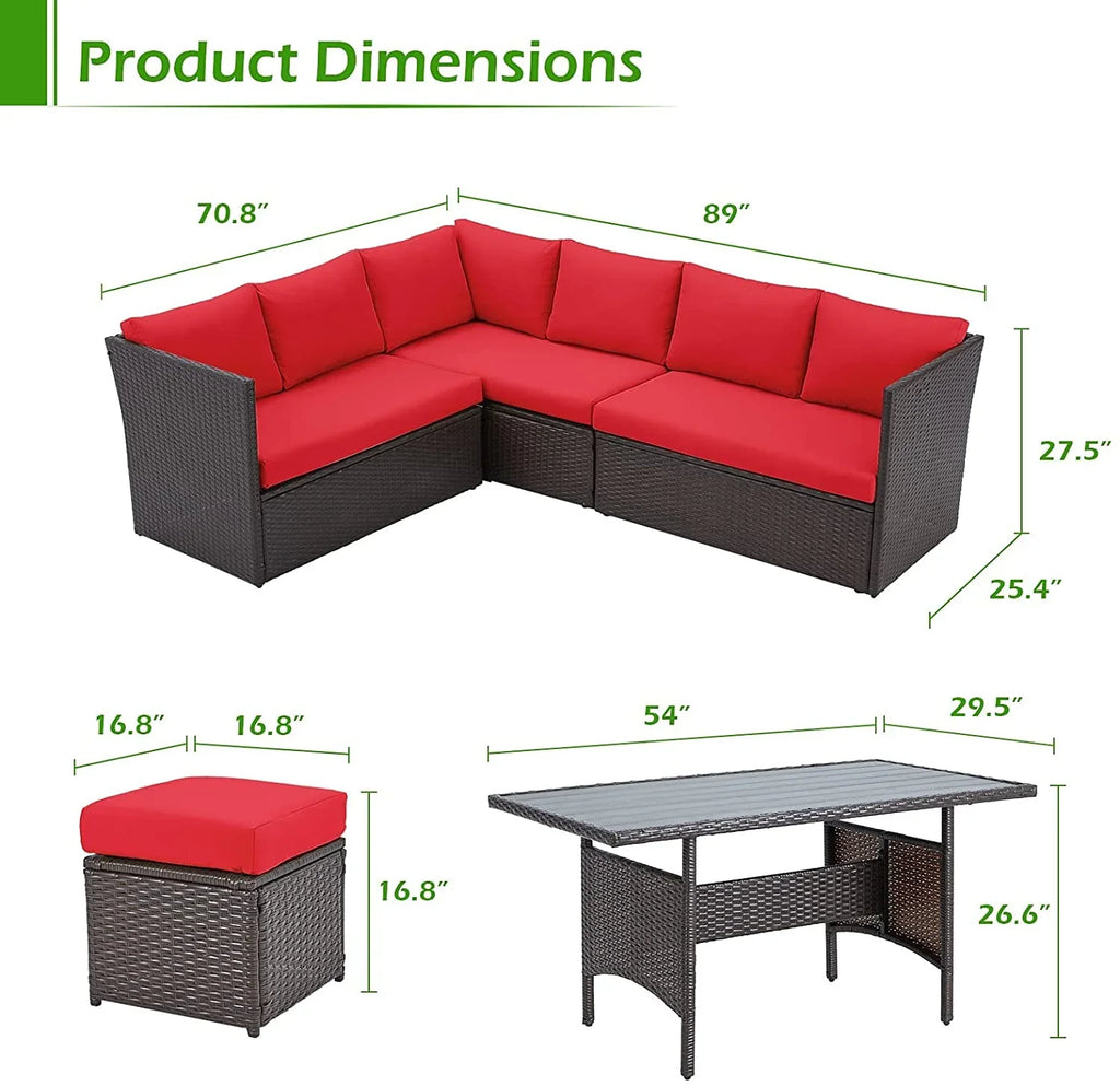 2026 NewAECOJOY 7 Piece Patio Furniture Set PE Rattan Outdoor Dining Set Sectional Sofa Couch with Table Patio Conversation Set in Gray