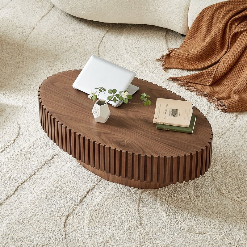 2026 NewFFH 43.7 inch Oval Coffee Table for Living Room,Handcraft Rustic Corner Coffee Table Nature Wood Relief Sturdy Pedestal for Apartmen,Side Table Centre Table,Nature Wood