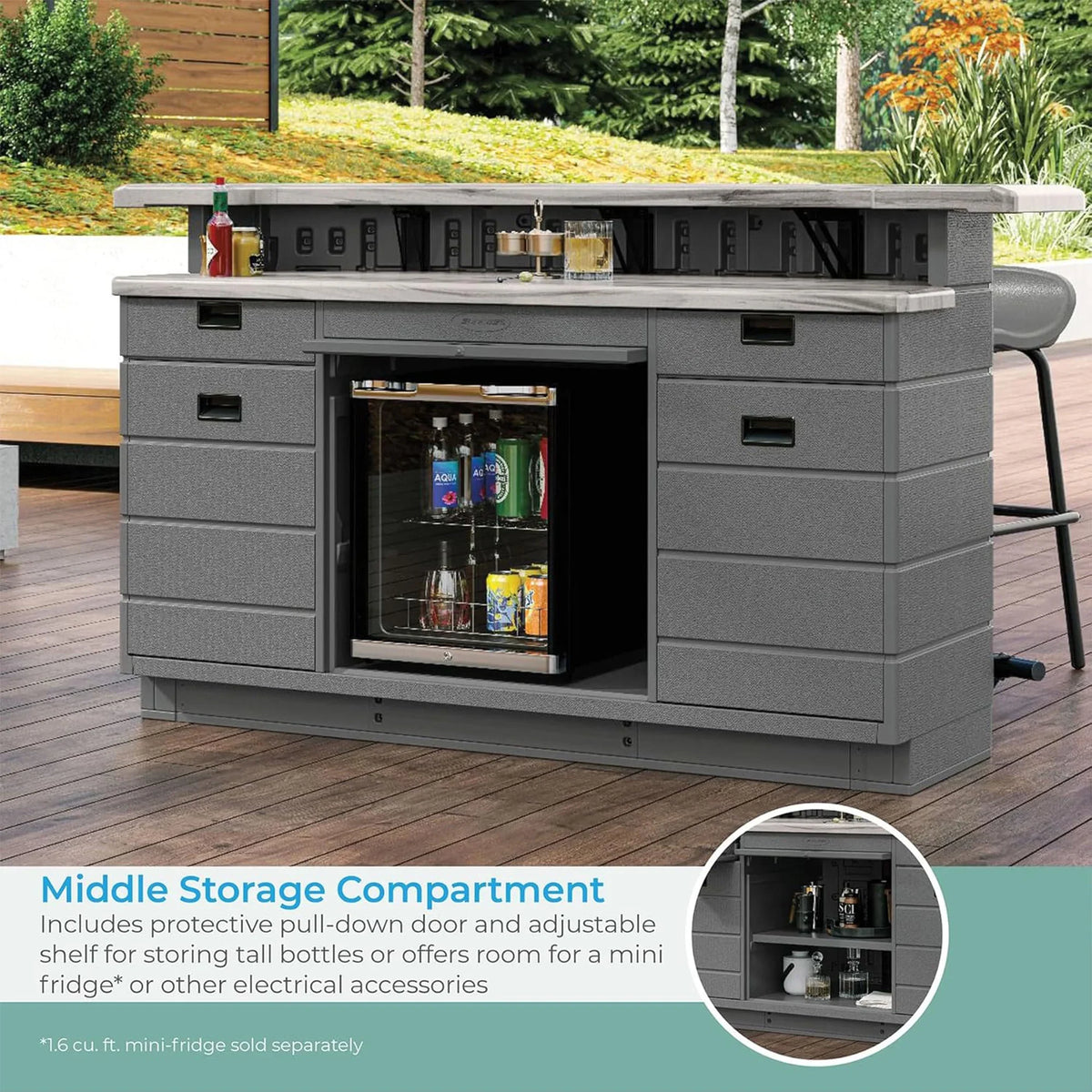 2026 NewSuncast Backyard Oasis Entertainment Outdoor Bar with Pull-Out Drawers and Shelves, Marble