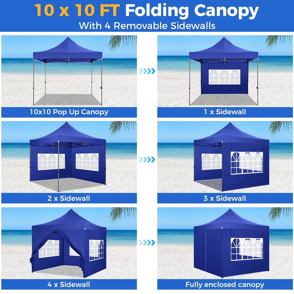 SANOPY 10'x20' Pop Up Canopy Waterproof Folding Tent Outdoor Easy Set-up Instant Tent Heavy Duty Commercial Wedding Party Shelter with 6 Removable Sidewalls, 4 Sandbags, Roller Bag, Black