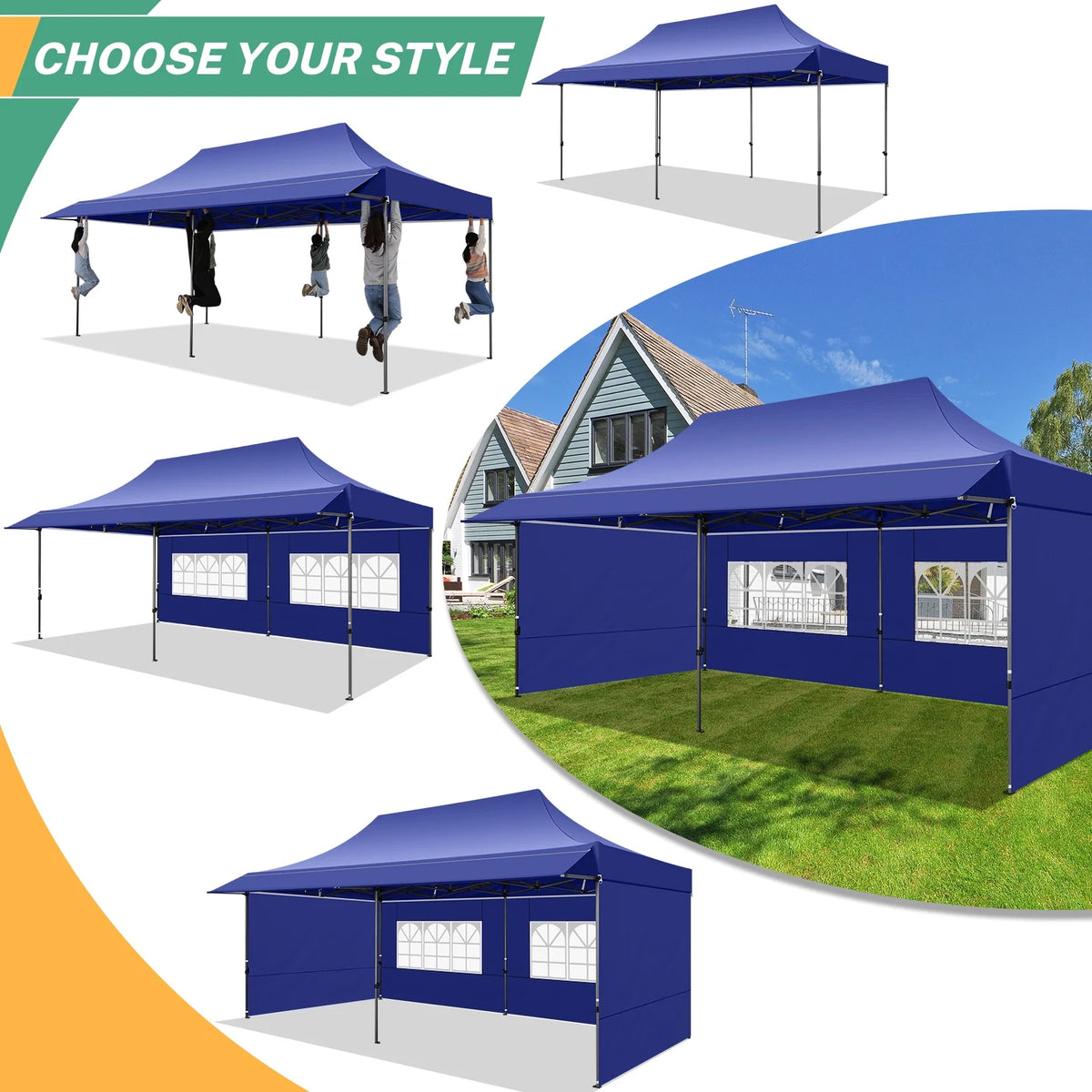 COBIZI 10x20 Pop Up Canopy Heavy Duty Party Tent with Removable Awning and Sidewalls,Easy Up Outdoor Wedding Canopy,Gazebo All Season Windproof&Waterproof with Roller Bag UPF 50+,Black