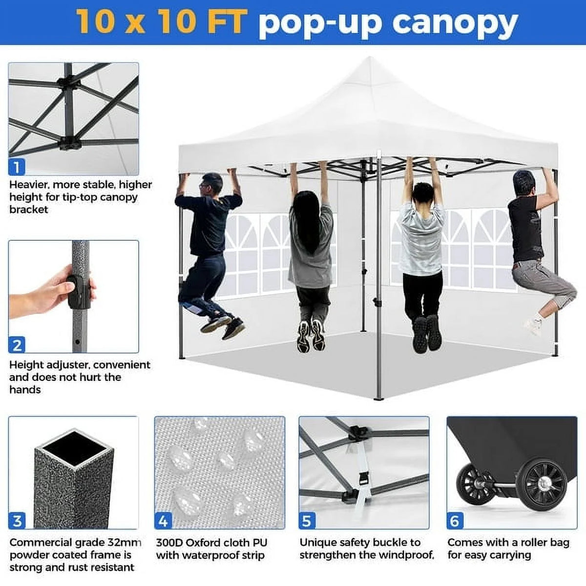 SANOPY 10'x20' Pop Up Canopy Waterproof Folding Tent Outdoor Easy Set-up Instant Tent Heavy Duty Commercial Wedding Party Shelter with 6 Removable Sidewalls, 4 Sandbags, Roller Bag, Black
