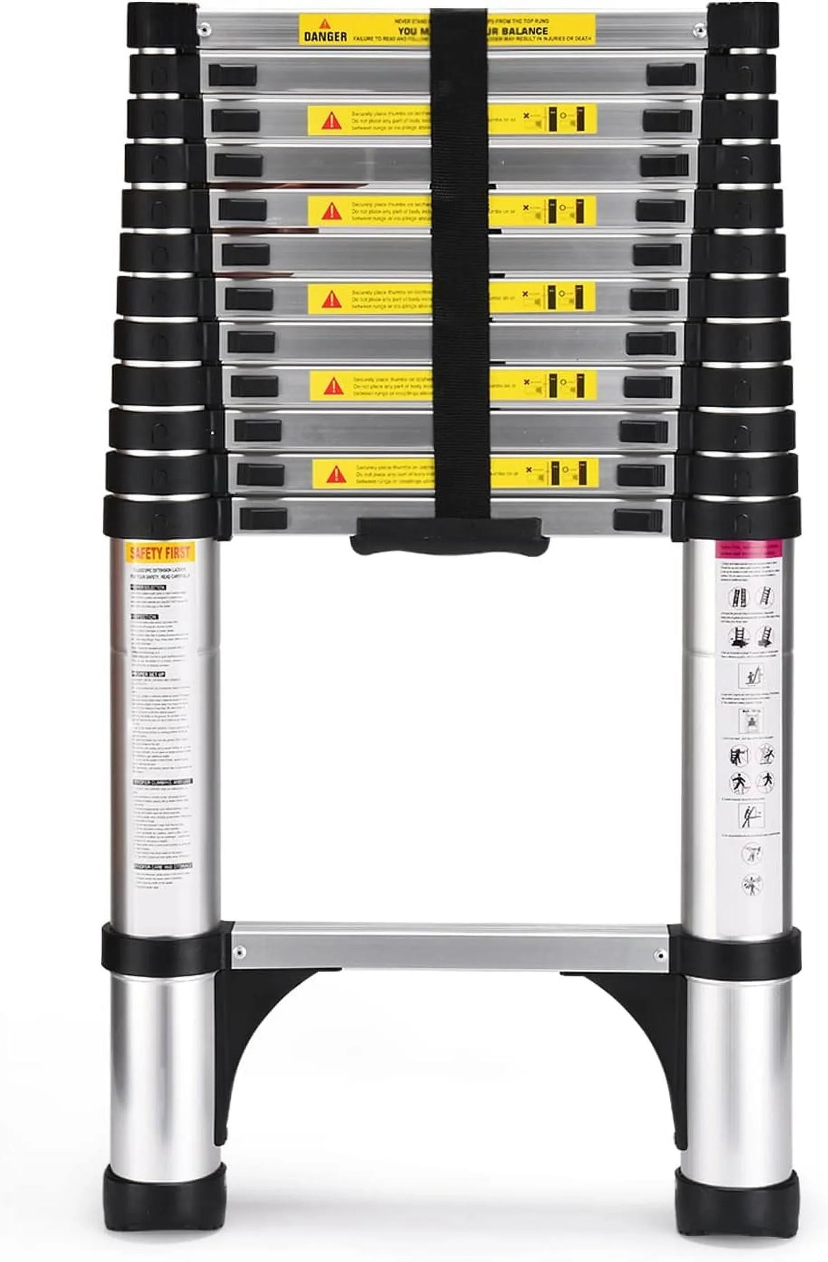 2026 NewHBTower 12.5 FT Telescoping Ladder, Aluminum Lightweight Extension Ladder with 2 Triangle Stabilizers, Heavy Duty 330lbs Max Capacity, Multi-Purpose Collapsible Ladder for RV or Outdoor Work