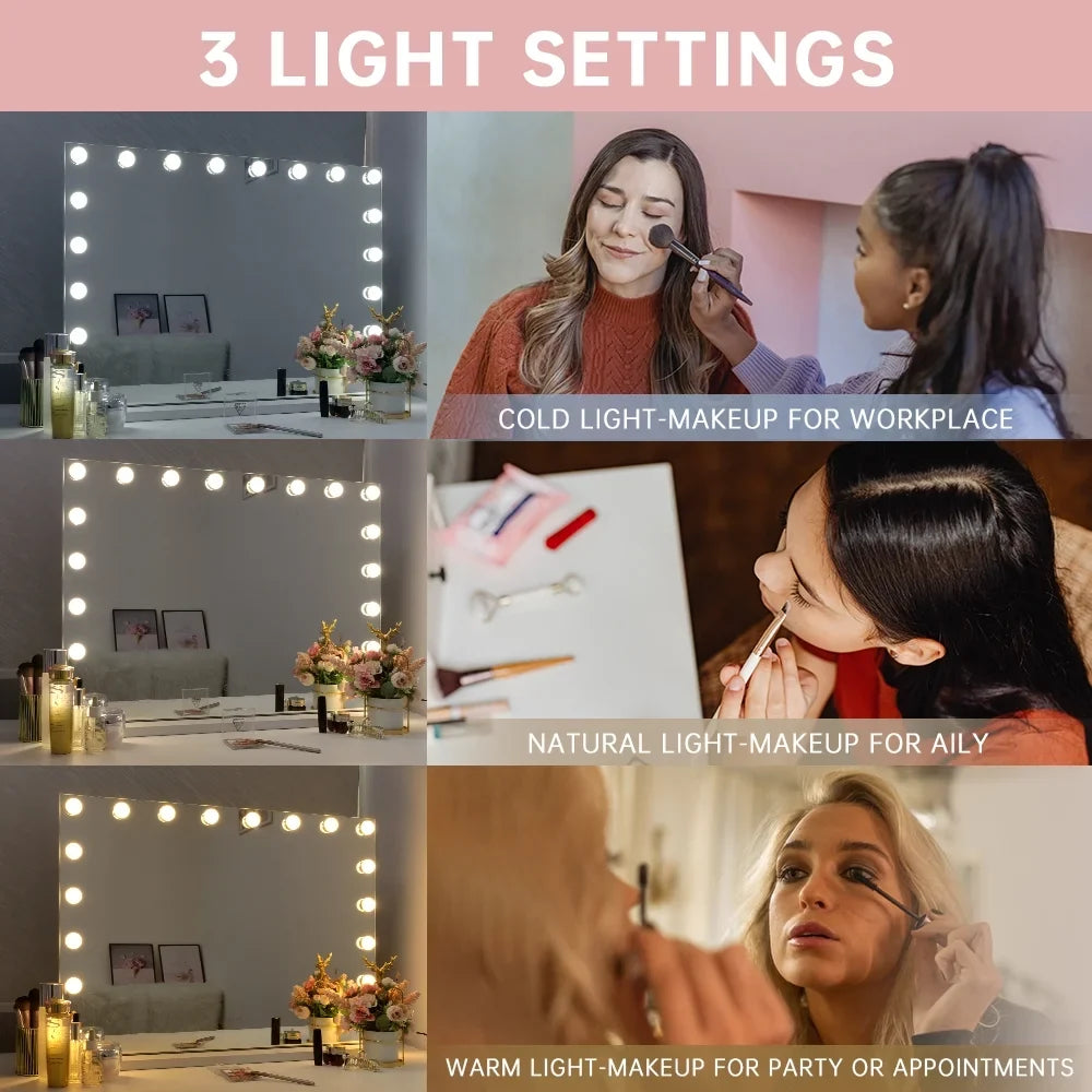 2026 NewFenchilin 32"x23" Vanity Mirror with Lights USB Charging Tabletop Wall Mount Metal White