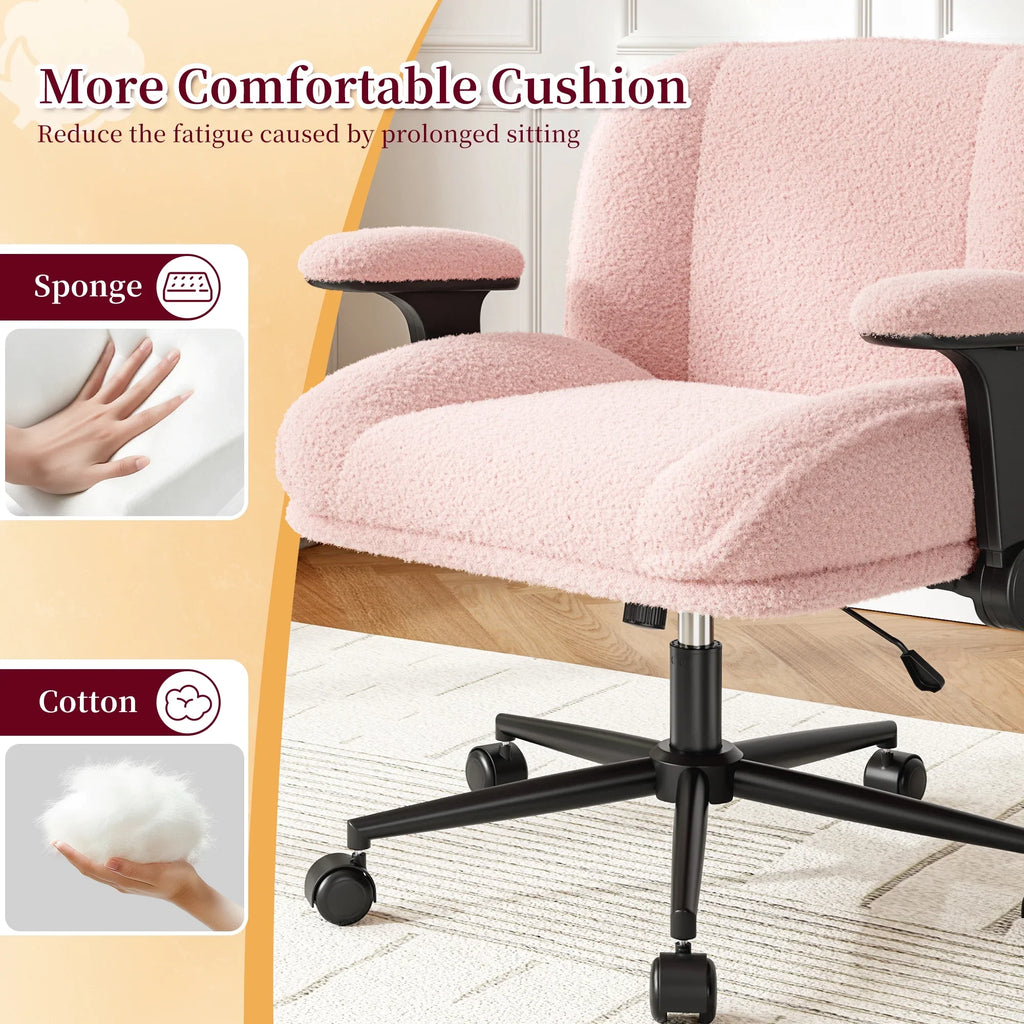 2026 NewRomorgniz Criss Cross Chair with Adjustable Arms & Lumbar Support Office Chair with Reclining Back, Thick Cushion & Wheels for Office, Gaming, Reading, Vanity, Off-White