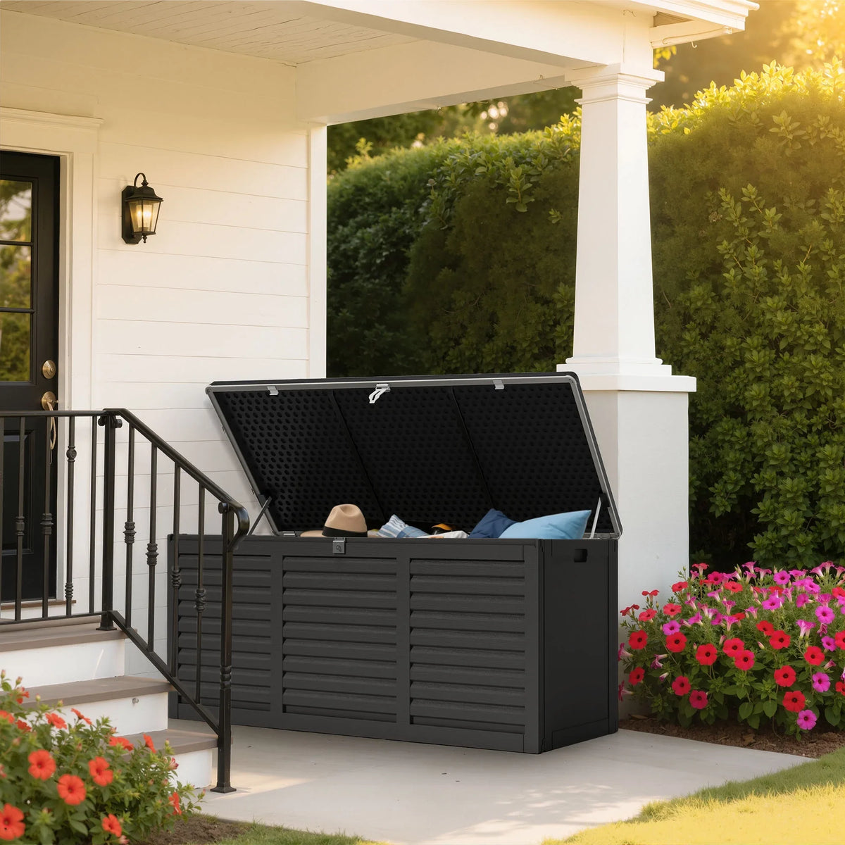 2026 NewOutdoor Storage Box, 130GAL Waterproof Deck Box, Lockable Pool Patio Storage Indoor Toy Box, Outdoor Storage Bench for Porch, Max Load Weight 500LBS