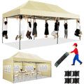 HOTEEL 10x20 Pop up Canopy with 6 Sidewalls Commercial Heavy Duty Canopy UPF 50+ All Weather Waterproof Outdoor Wedding Party Tents Gazebo with Roller Bag, Khaki