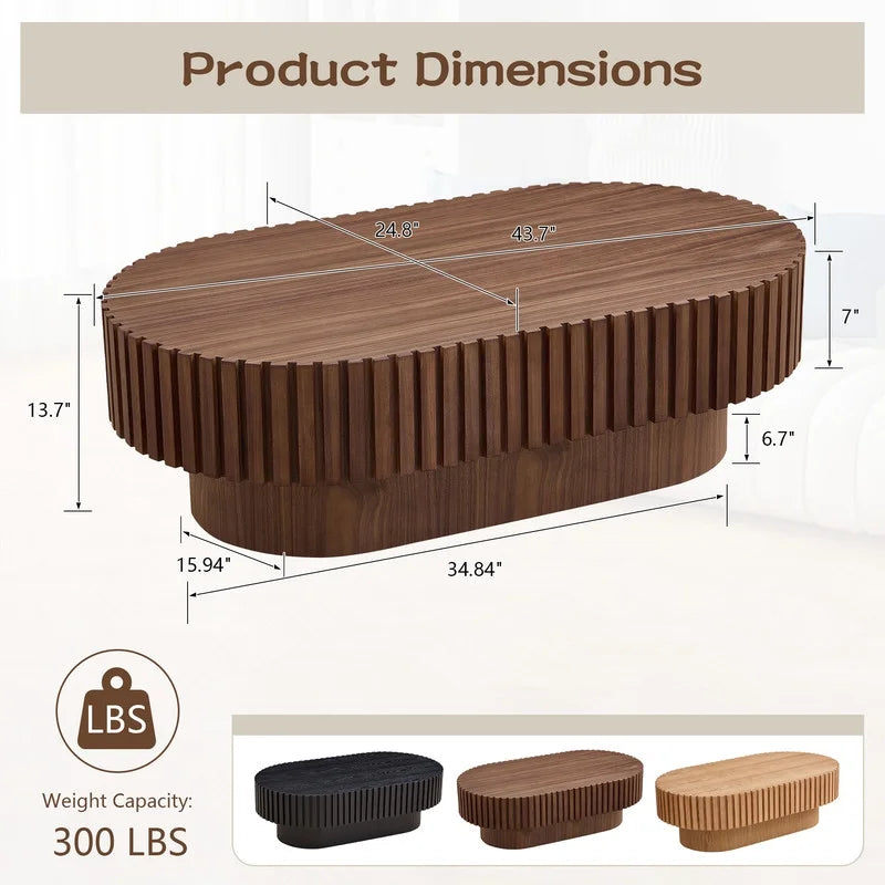 2026 NewFFH 43.7 inch Oval Coffee Table for Living Room,Handcraft Rustic Corner Coffee Table Nature Wood Relief Sturdy Pedestal for Apartmen,Side Table Centre Table,Nature Wood