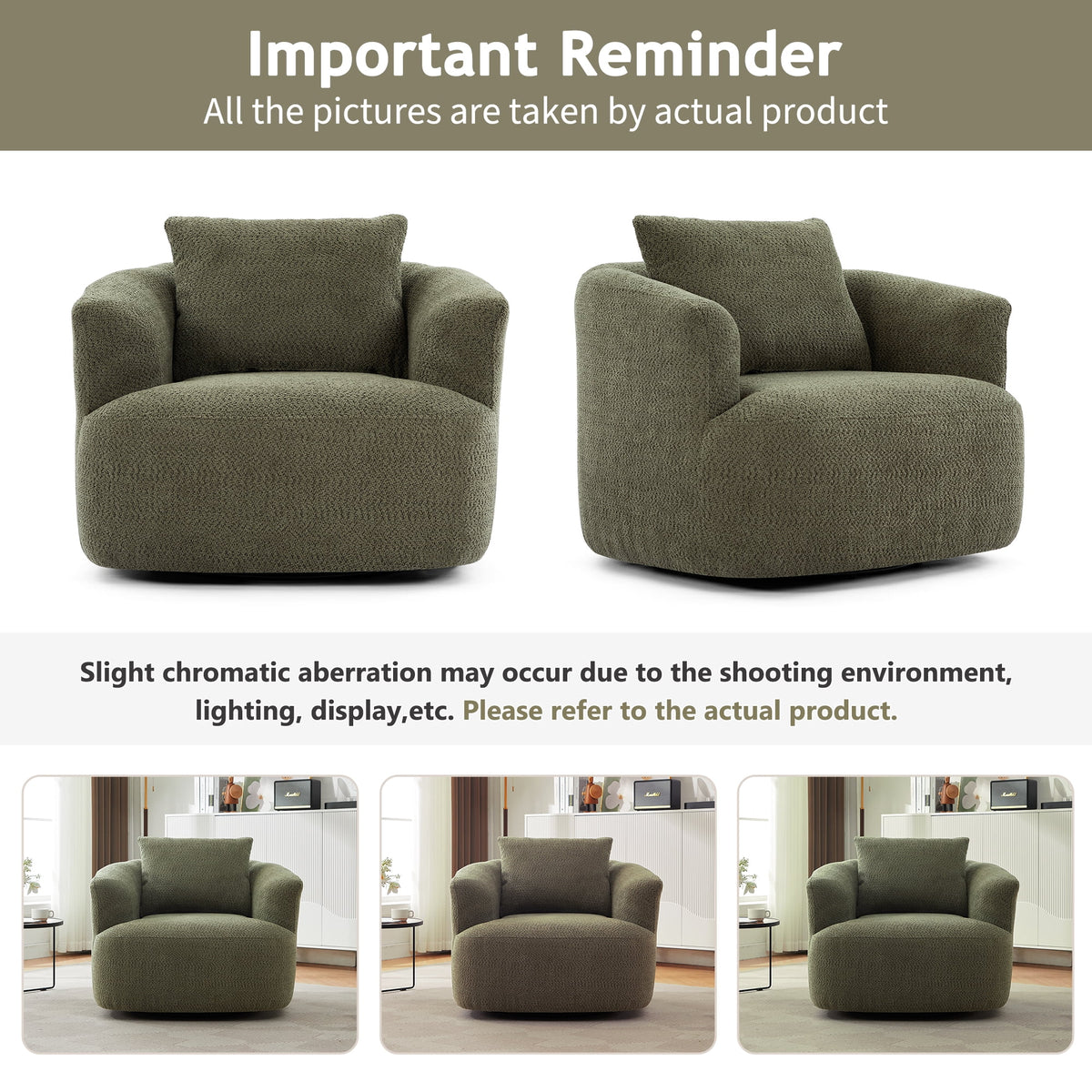 Harper & Bright Designs 360- Swivel Accent Chair, Barrel Chair Swivel Upholstered Sofa Chair with Cushion for Living Room Office, Beige