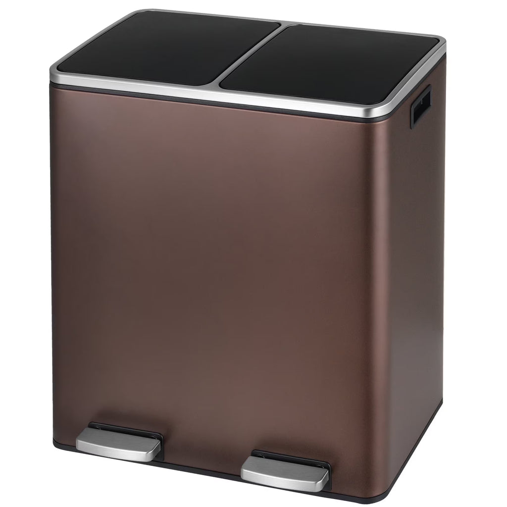 2026 NewLAZY BUDDY Dual Garbage Can, Stainless Steel 16 Gallon Step Kitchen Trash Can with Soft-Close Lid, Double Compartment Garbage Recycling Bin