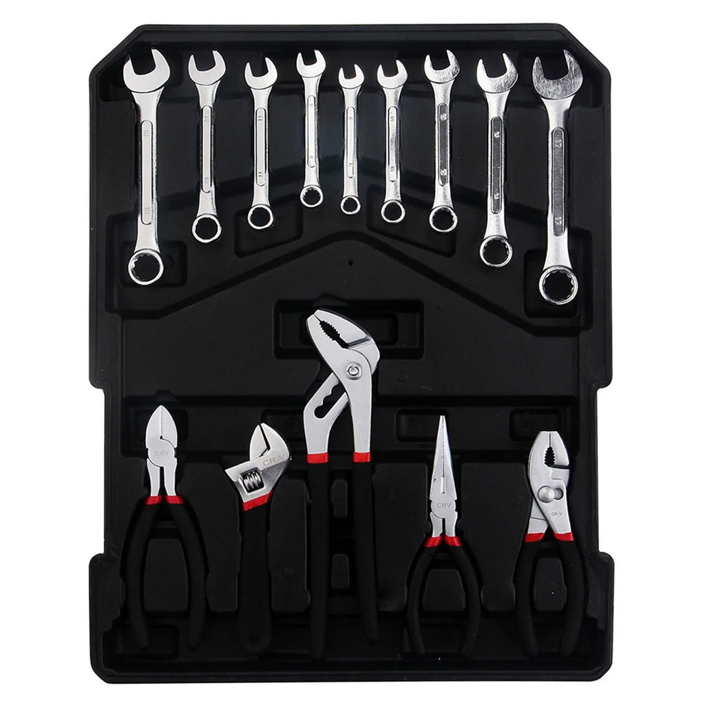 799 Pieces Professional Mechanics Hand Tool Set, Mobile Tool box on Wheels W/Ratchets&Socket, Screwdriver, Tongs, 4-layer Tool Case & Tool Kit, Silver